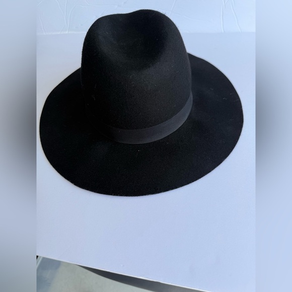 Black Wide Brim women’s Fedora Hat 100% Wool Size small /Medium 90s, boho - Picture 7 of 7